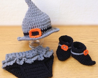 Baby Witch Costume: Crochet Newborn Halloween Outfit, Photo Prop