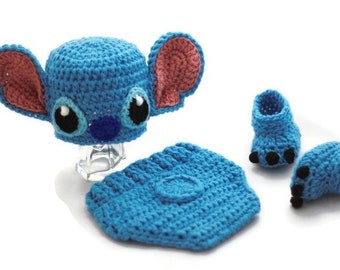 Crochet Stitch Inspired Baby Costume: Blue Alien Outfit, Newborn Photo Prop