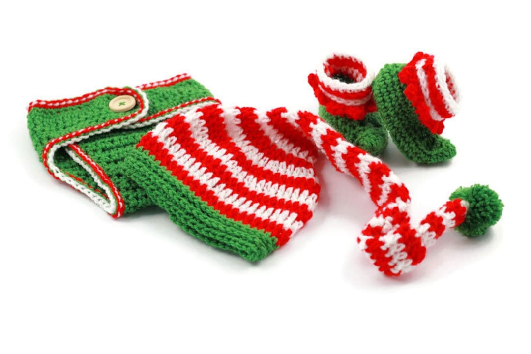 Baby Christmas Elf Costume Crochet Red Green White Santa Etsy