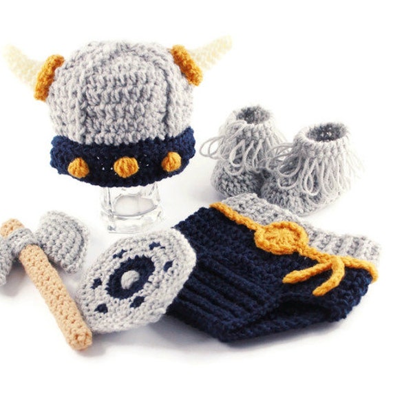 Bebé vikingo traje crochet azul marino gris vikingo traje nórdico bebé foto prop escandinavo mamá regalo recién nacido ducha regalo HECHO A PEDIDO