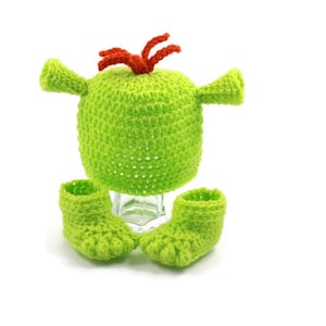 Baby Ogre Set Haak Groene Ogre Hoed en Voeten Schoenen Baby Shrek Geïnspireerd Accessoires Pasgeboren Foto Prop Shower Gift OP BESTELLING GEMAAKT