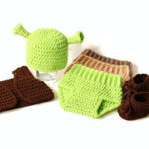Shrek geïnspireerde outfit gehaakte baby Shrek kostuum pasgeboren groene ogre kostuum fotografie prop douchegift Coming Home-outfit MADE TO ORDER