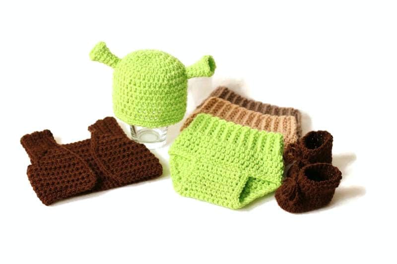 Crochet Baby Shrek Inspired Costume: Newborn Outfit, Photography Prop
