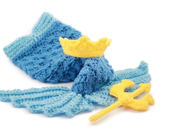Crochet King Triton Baby Costume: Mermaid Tail, Crown & Trident
