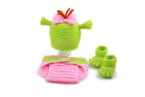 Newborn Girl Green Ogre Costume Shrek Baby Felicia Inspired Outfit Crochet  Hat Diaper Cover Feet Shoes Set Photo Prop MADE TO ORDER -  Canada