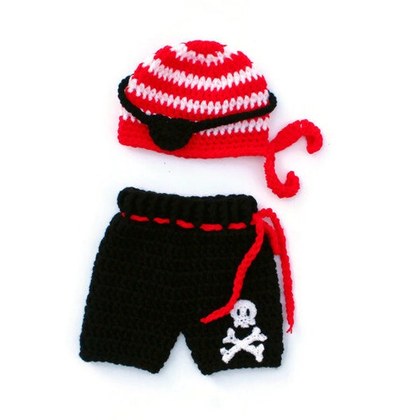 Häkeln Neugeborenen Piraten Kostüm Baby gestreift Piraten Augenklappe Hut und Hose Set Nautik Baby Shower Geschenk Neugeborenen Foto Outfit MADE TO ORDER