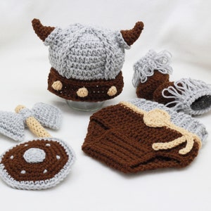 Crochet Baby Viking Costume Brown Gray Viking Outfit Newborn Shower Gift Norse Costume Scandinavian Mom Gift Photo Prop MADE TO ORDER