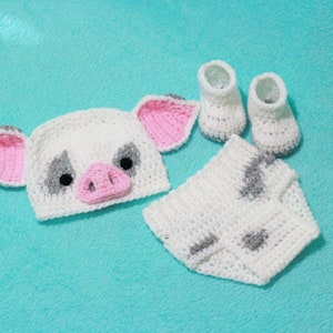 Pua Inspired Costume Crochet Baby White Pig Outfit Newborn Shower Gift Halloween Costume Coming Home Outfit MADE TO ORDER
