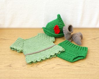 Green Fairy Boy Outfit Crochet Baby Peter Pan Inspired Costume