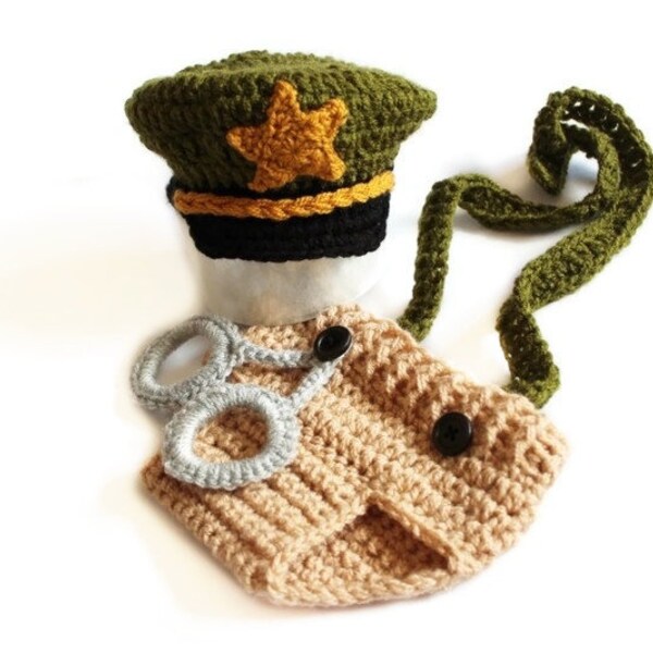 Baby Sheriff Outfit Crochet Police Costume Newborn Police Uniform Photo Prop Shower Gift Baby Boy or Girl Coming Home Outfit MADE TO ORDER