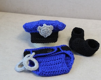 Crochet Baby Police Costume: Royal Blue Newborn Outfit, Photo Prop