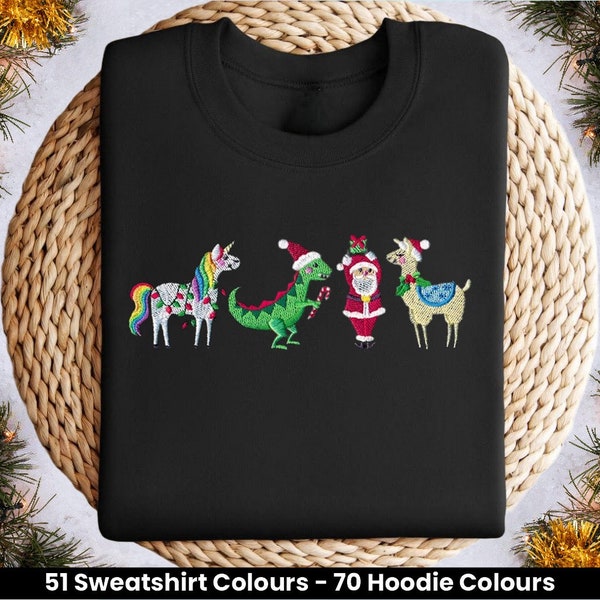 Embroidered Magic Christmas Friends Sweatshirt Or Hoodie Unisex Clothing Perfect For Christmas Lots Of Colours Santa Unicorn Dinosaur Llama