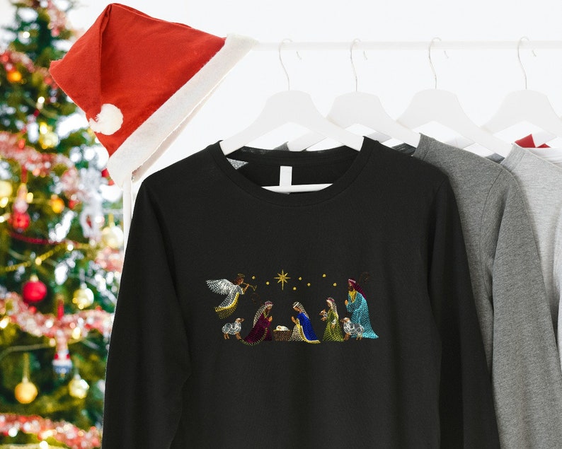 Embroidered Light Embroidery Nativity Scene Sweatshirt or Etsy UK