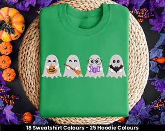 Spooky Ghosts Embroidered Halloween Cheeky Ghost Sweatshirt Or Hoodie, Unisex Clothing, Perfect For Halloween Lots Of Colours To Choose From