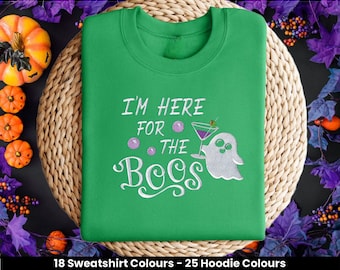 I'm Here For The Boo's Embroidered Halloween Cheeky Ghost Sweatshirt Or Hoodie, Unisex Clothing, Perfect For Halloween, Alcohol Spirit