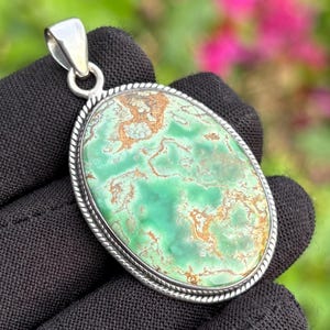 Natural Variscite Pendant 925 Sterling Silver Handmade Jewelry Gemstone Necklace One Of A Kind Gift For Her