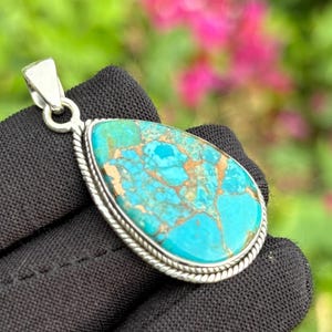 Kingman Turquoise Mohave Pendant 925 Sterling Silver Handmade Jewelry One Of A Kind Minimalist Necklace Gift For Her