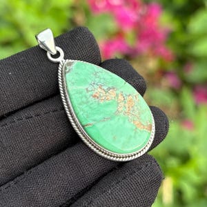 Natural Variscite Pendant 925 Sterling Silver Handmade Jewelry Gemstone Necklace One Of A Kind Gift For Her