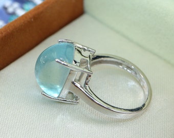 Natural Aquamarine Cabochon Ring | 925 Silver Statement Ring | 12.7 Ct Dark Ocean Blue Aquamarine, Unisex Cocktail Ring