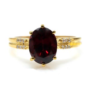 Natural Red Garnet Ring 9x7 mm | Oval Garnet Engagement Ring | Yellow Gold Finish | 925 Silver Red Gem Ring | Birthday Gift for Her