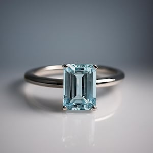 Natural Aquamarine Emerald Cut Ring - Aquamarine Silver Ring - Emerald Cut Engagement Ring - Solitaire Ring - Delicate Ring, Minimalist Ring