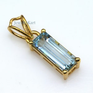 Aquamarine Baguette Pendant Necklace: 14k Gold Plated Sterling Silver