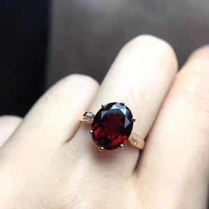 Natürlicher Roter Granat Ring, Rosegold überzogen, Oval Ring, Granat Verlobungsring, 925 Silber, Muttertagsgeschenk, Versprechensring, Roter Schmuck
