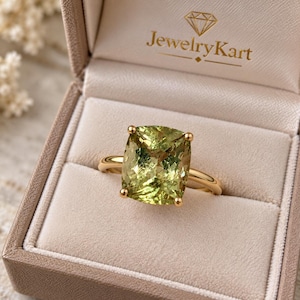 Natürlicher Heliodor-Ring, 6,5 ct, goldener Beryll-Ring im Kissenschliff, gelber Edelsteinring, 14 Karat vergoldetes Sterlingsilber