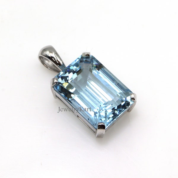 Aquamarine Emerald Cut Pendant, Solitaire Necklace, Aquamarine Pendant in 14k Gold, Rectangle necklace, 3 cts Aquamarine, Emerald Cut Stone