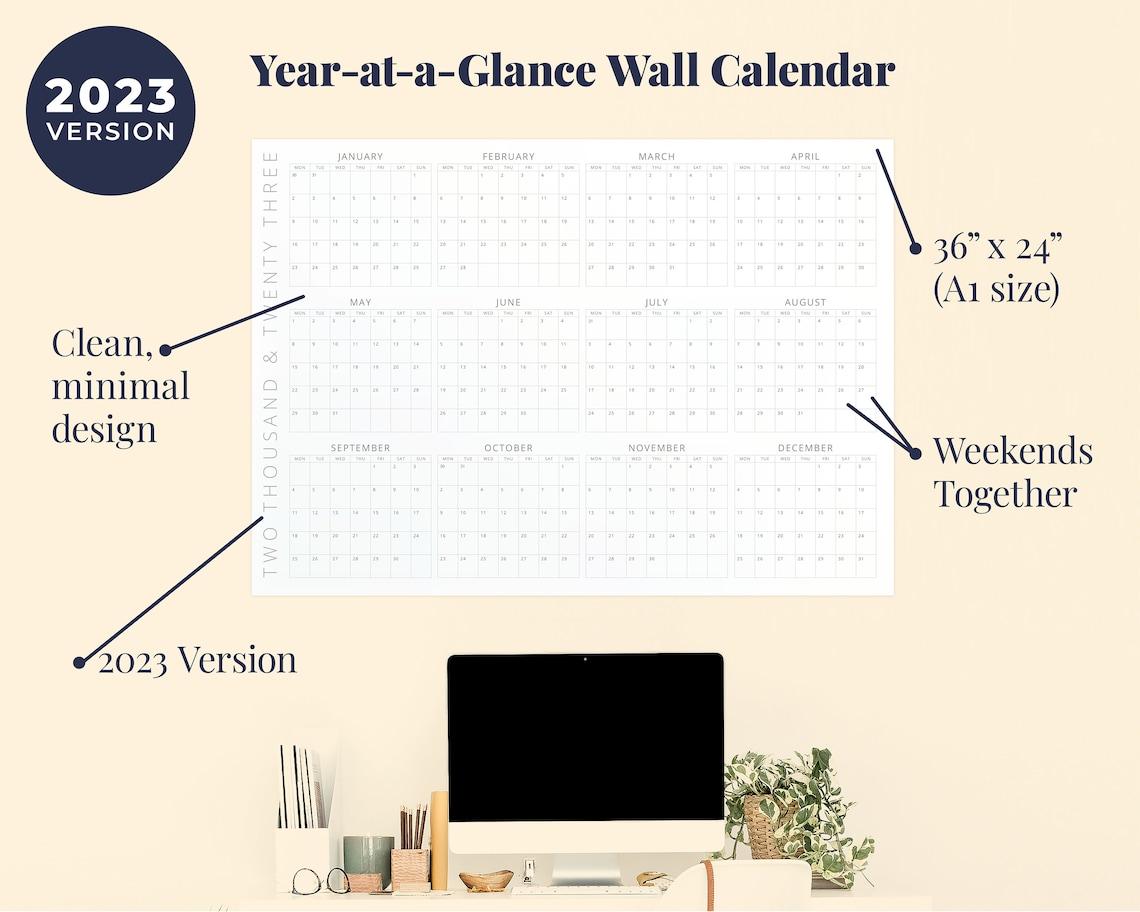 Printable Year At A Glance 2023 Wall Calendar 36X24 A1 - Etsy