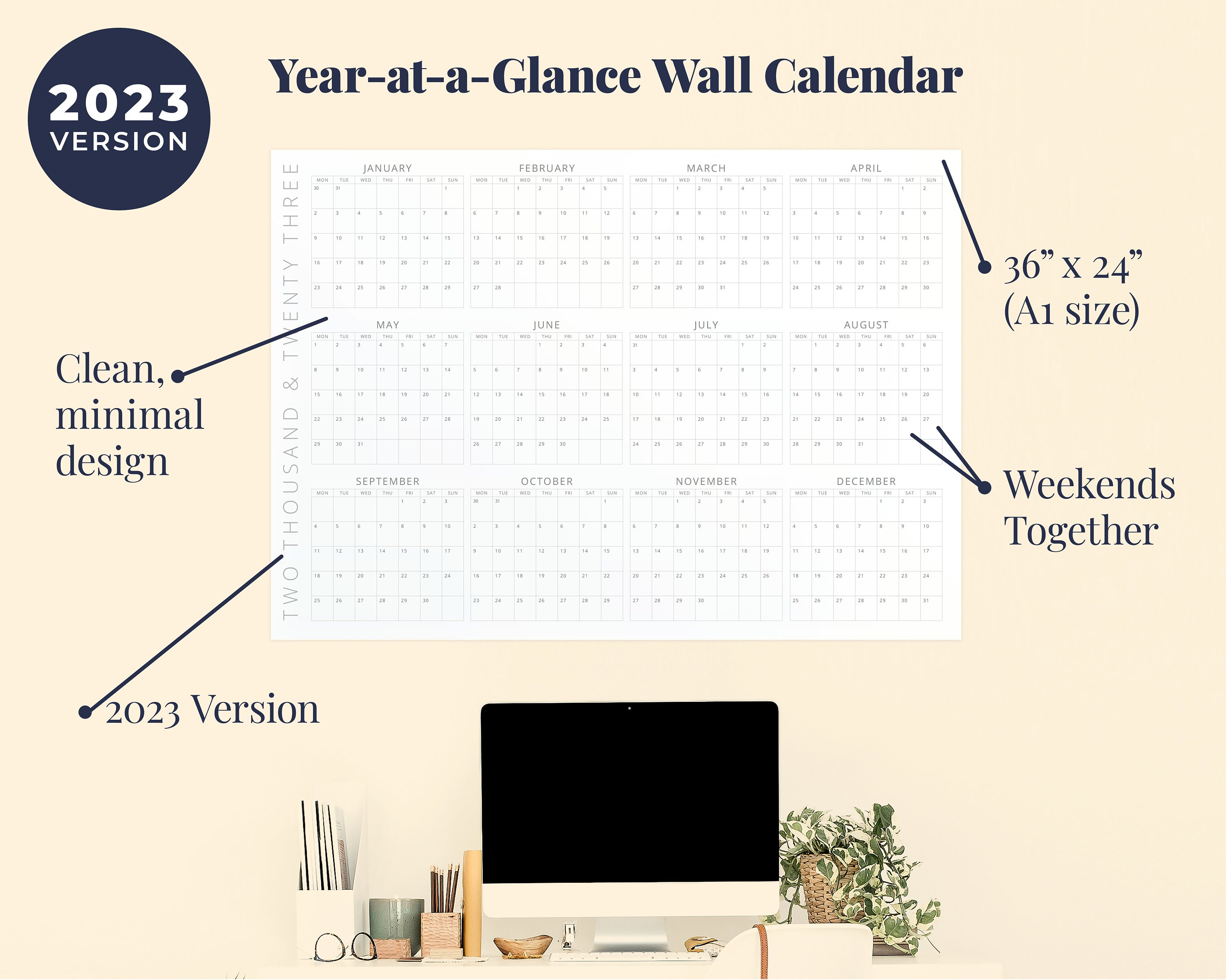 Calendars Planners 36x24 Poster Printable Undated Academic Year At 