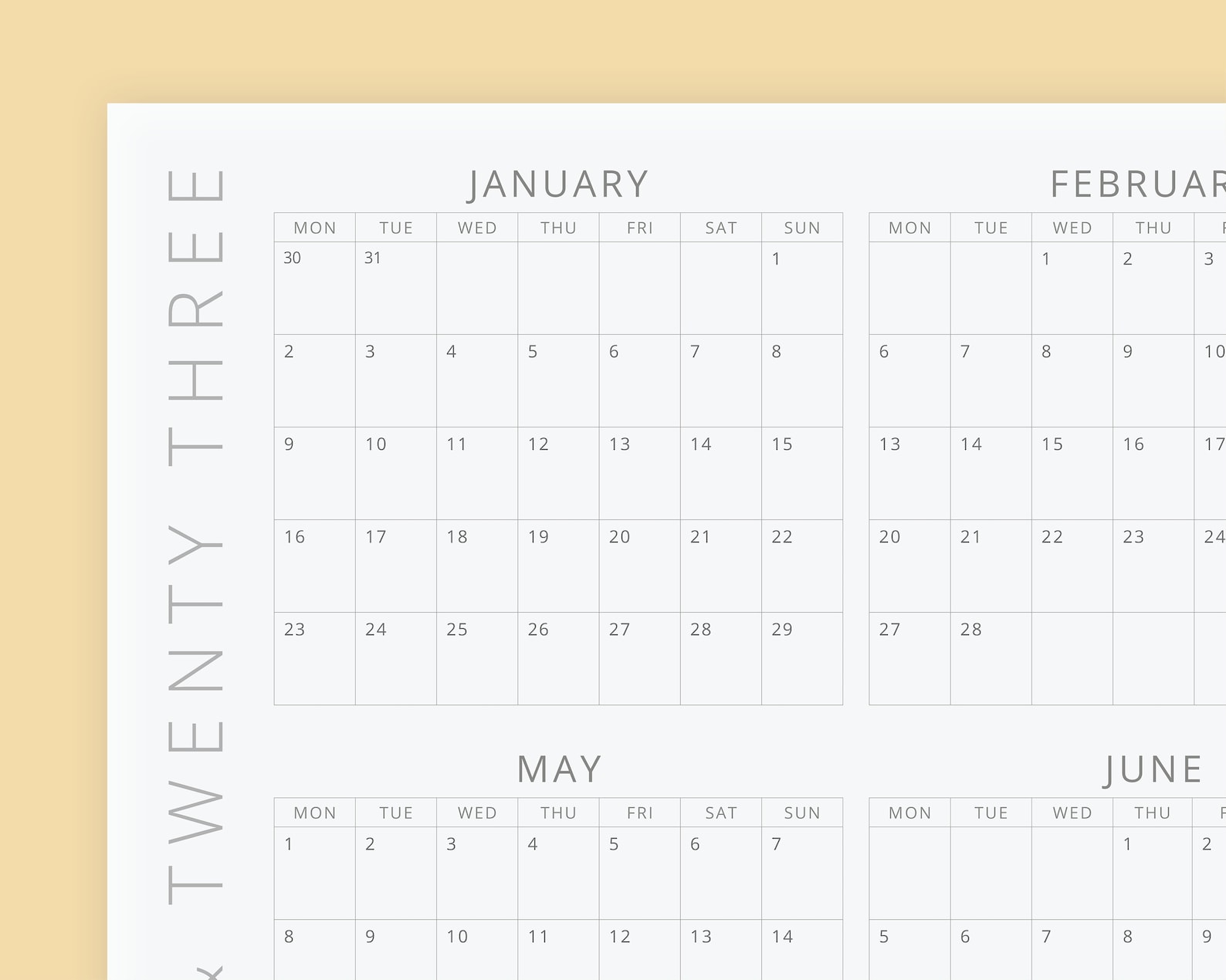 2023 Calendar Template 85 X 11 Inches Vertical Year At A Etsy 2023 