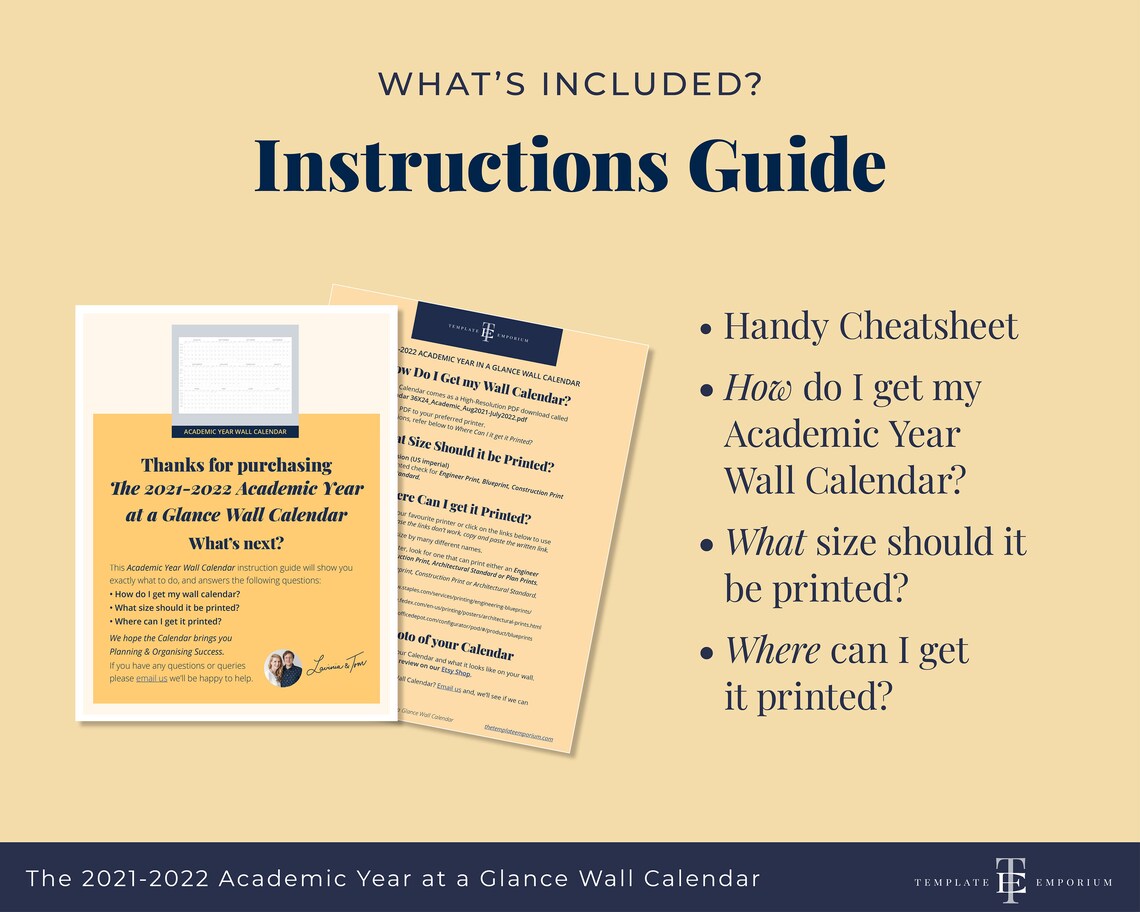 Printable Academic Year At Glance 2021 2022 August july Wall Etsy Australia
