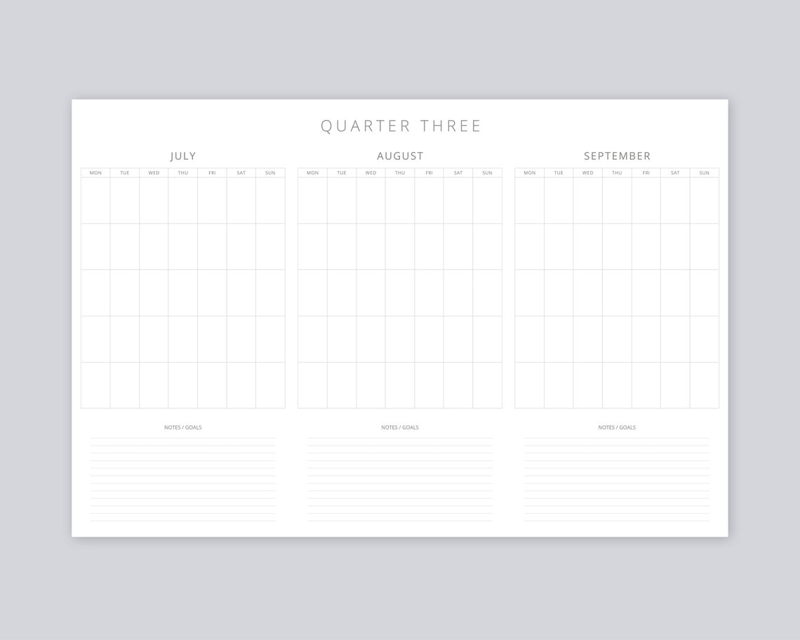 Printable Undated Quarterly Q1Q4 Wall Calendars 36x24 Etsy