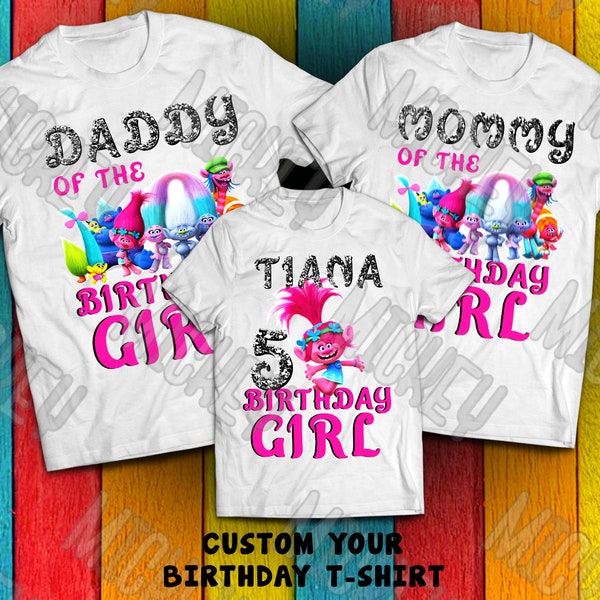 Chemise d’anniversaire Trolls, T-shirt d’anniversaire personnalisé, Chemise d’anniversaire pour enfants, Chemise Trolls, Chemise assortie familiale personnalisée, Chemise de fille d’anniversaire