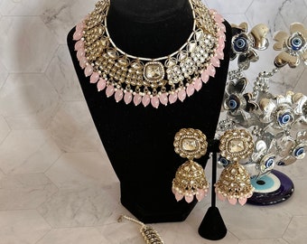 Ensemble de colliers Kundan/Bijoux indiens/Collier Kundan Polki/Bijoux de haute qualité/Ensemble de colliers de style Bollywood/Ensemble de colliers tendance | Rose layette