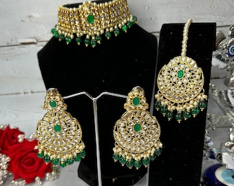 Gargantilla Kundan: collar indio polki verde, joyería de Bollywood