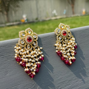 Boucles d'oreilles légères Kundan || Mariage pendjabi || haute qualité | Bijoux Polki| Bijoux kundan
