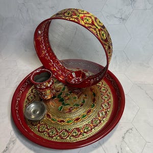 Karwa Chauth Thali Set /Indian Festival Essentials/ Wedding Accessories/ Karwa Chauth Gift / Pooja Thali/Decorated Pooja Thali Matki Channi
