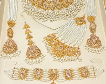 Elegante conjunto de collar de joyería paquistaní de oro/conjunto de novia paquistaní con Jhoomer/Passa/joyería de alta calidad/recepción/boda/