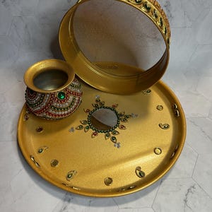 Karwa Chauth Thali Set /Indian Festival Essentials/ Wedding Accessories/ Karwa Chauth Gift / Pooja Thali/Decorated Pooja Thali Matki Channi