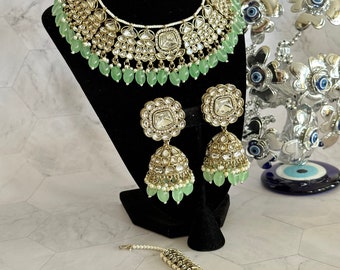 Ensemble de colliers Kundan/Bijoux indiens/Collier Kundan Polki/Bijoux de haute qualité/Ensemble de colliers de style Bollywood/Ensemble de colliers tendance/Menthe