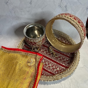 Karwa Chauth Thali Set /Indian Festival Essentials/ Wedding Accessories/ Karwa Chauth Gift / Pooja Thali/Decorated Pooja Thali Matki Channi