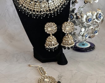 Ensemble de colliers Kundan/Bijoux indiens/Collier Kundan Polki/Bijoux de haute qualité/Ensemble de colliers de style Bollywood/Ensemble de colliers tendance | Noir