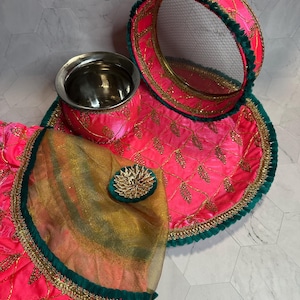 Karwa Chauth Thali Set /Indian Festival Essentials/ Wedding Accessories/ Karwa Chauth Gift / Pooja Thali/Decorated Pooja Thali Matki Channi