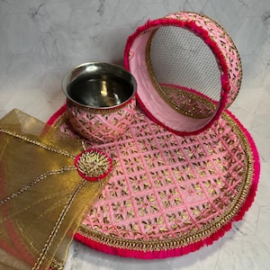 Karwa Chauth Thali Set /Indian Festival Essentials/ Wedding Accessories/ Karwa Chauth Gift / Pooja Thali/Decorated Pooja Thali Matki Channi