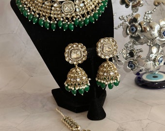 Ensemble de colliers Kundan/Bijoux indiens/Collier Kundan Polki/Bijoux de haute qualité/Ensemble de colliers de style Bollywood/Ensemble de colliers tendance | Vert