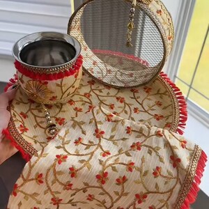 Karwa Chauth Thali Set /Indian Festival Essentials/ Wedding Accessories/ Karwa Chauth Gift / Pooja Thali/Decorated Pooja Thali Matki Channi