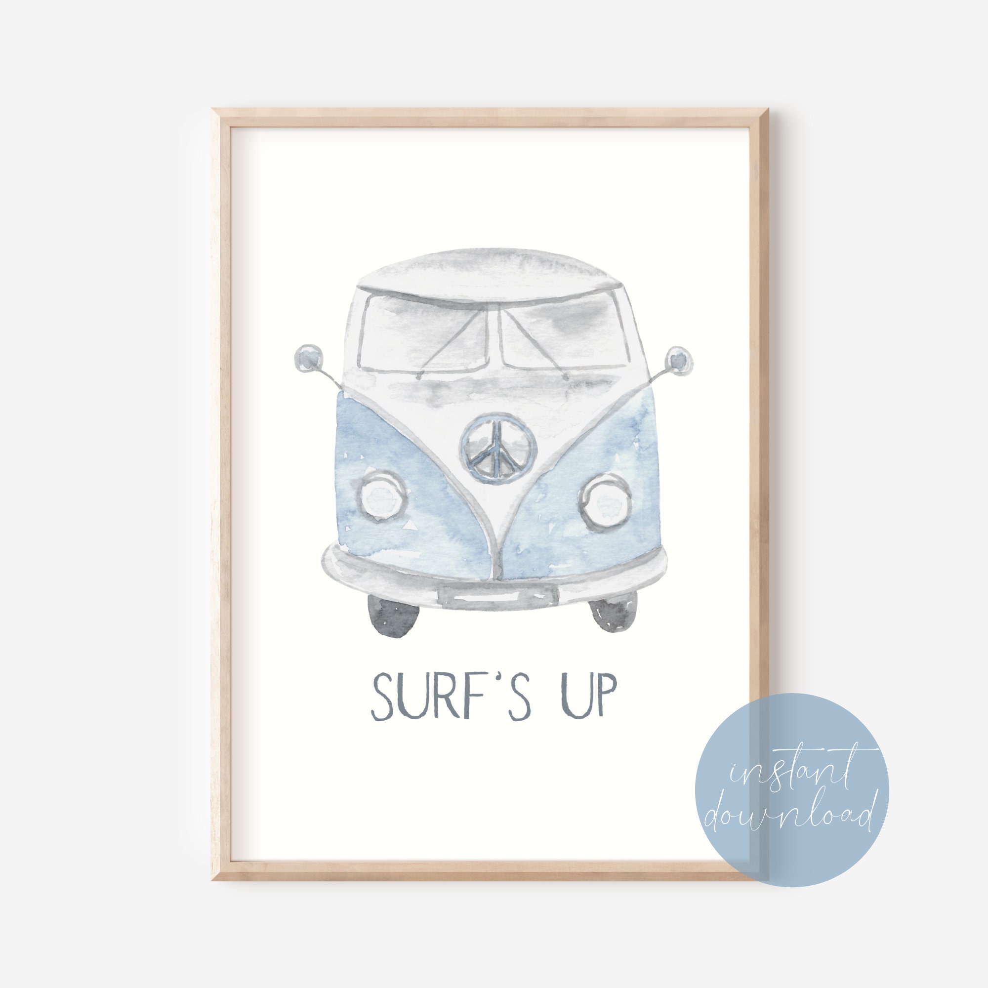 Blue Hippie Surf Van Print Digital Download Tropical Nursery - Etsy