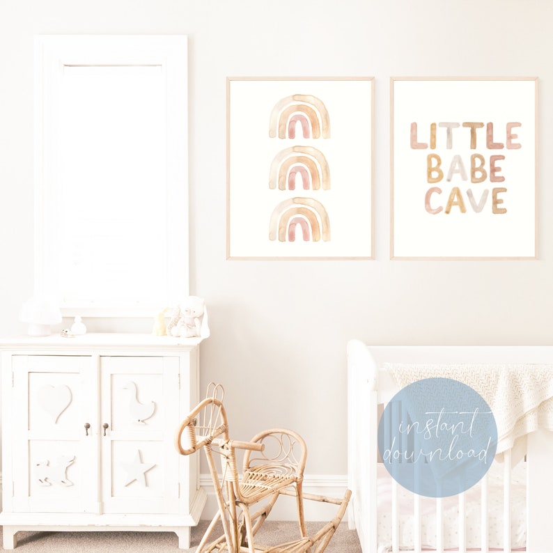 Little Babe Cave Boho Watercolor Nursery Wall Art Print | Boho Kids ...